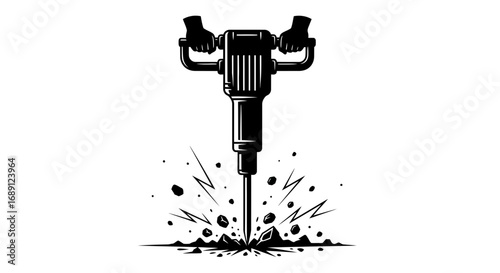 jackhammer icon, demolition tool vector, construction equipment illustration, pneumatic drill symbol, road breaker graphic, power tool silhouette, industrial jack hammer design, concrete breaker icon,