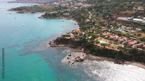 Scenic Aerial Footage of Coastal Town Cefalù and Sea Horizon, Famous Travel Destination Sicily Italy