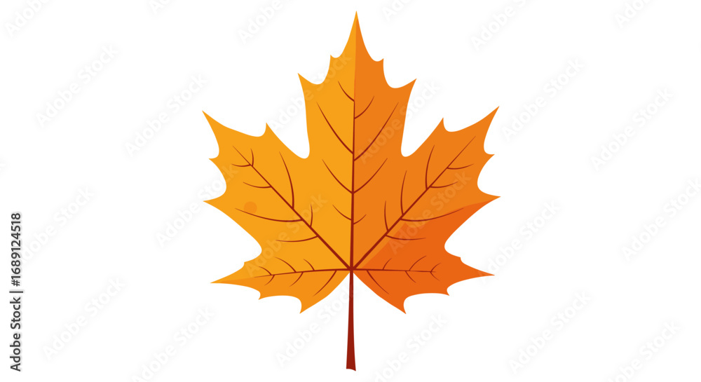 Bright orange maple leaf on white background in minimalist flat design Bright orange maple leaf on white background in minimalist flat design