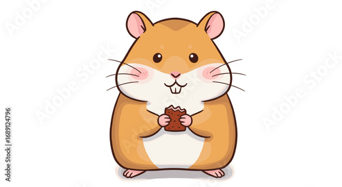 Cute cartoon hamster holding a chocolate cookie with adorable expression