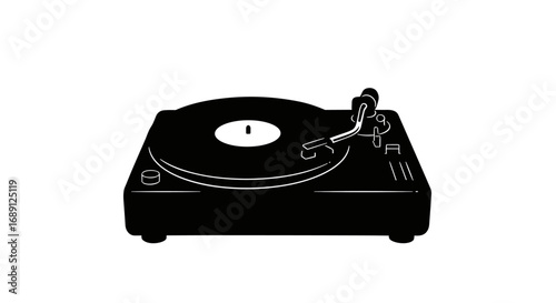 Classic vinyl record player silhouette in minimalist black and white design