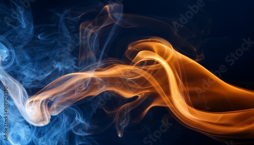 ethereal orange smoke swirls in a dark blue background