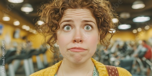 gym rookie woman feeling overwhelmed and intimidated on first day fitness challenge