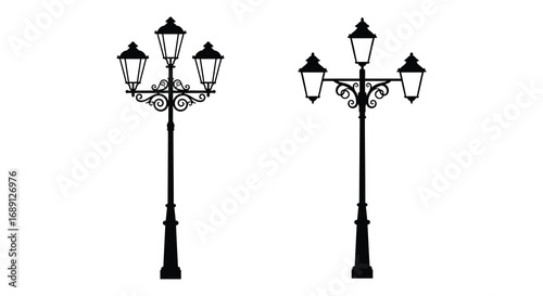 street lamps with intricate designs and multiple lights