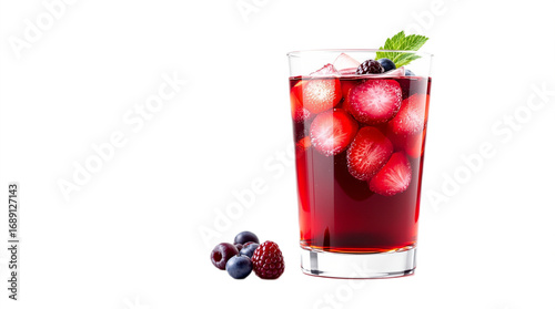 Wallpaper Mural Glass of mixed berry drink with fresh raspberries and blueberries on a clean background, copy space Torontodigital.ca