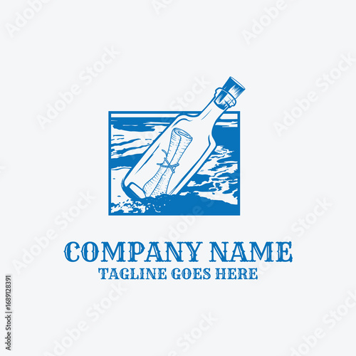 Floating Message in a Bottle on Beach River Creek Lake Sea Logo Design