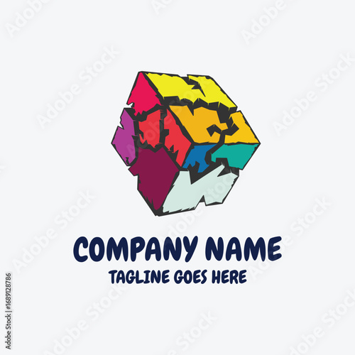 Colorful Square Cube Box Stone Rock Illustration Logo Design