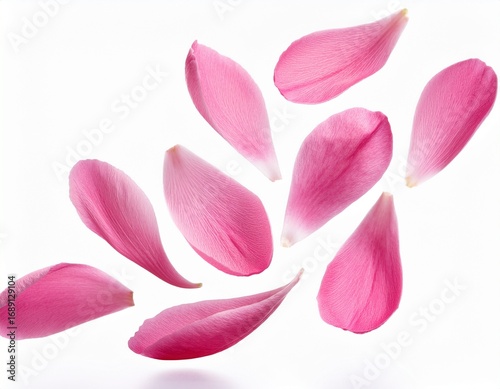 pink flower petals floating on the wind isolated on white background