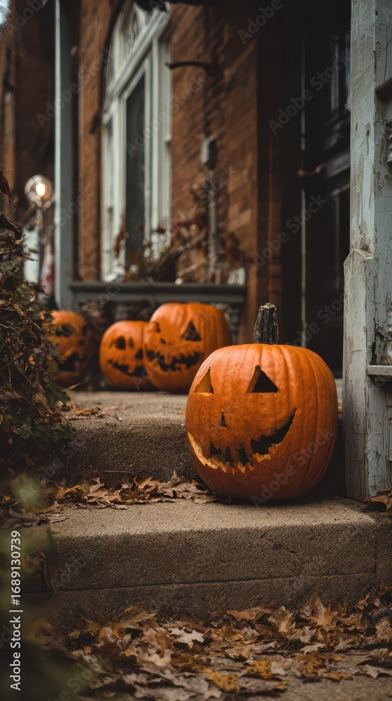 Obraz premium Festive pumpkin display on a fall evening