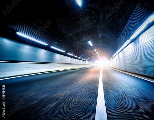 fast cars in dark tunnel light trails