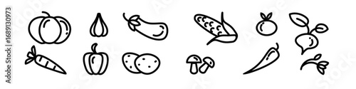 Vegetable and Fruit Icons Collection Set