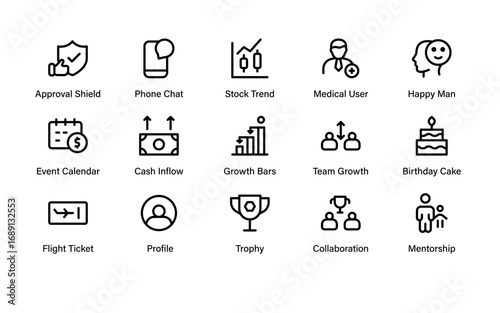 Employee Benefits Modern Line Icon Set – Professional, minimal, and unique vector illustrations showing incentives, workplace rewards, bonuses, and perks.