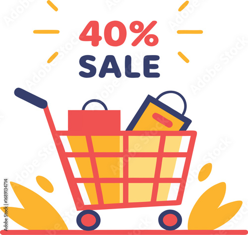 Discount and Offer concept black Friday shopping cart vector on transparent background