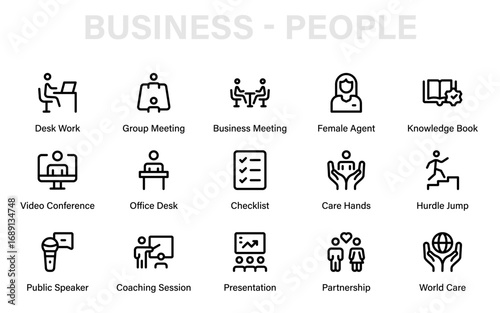 Professional staff line icon set, modern business people and human resources vector outline collection with minimal corporate workplace creative pack