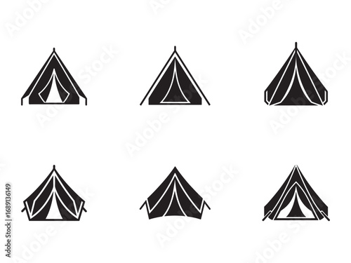 Set of Camping Tent Icons for Outdoor Adventure and Travel Vector Illustration Designs