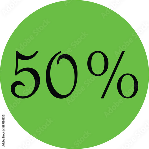 Fifty percent sale sign on a green background vector illustration