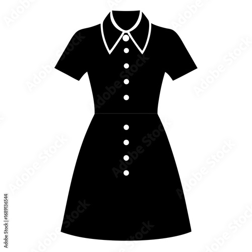 Black Silhouette Shirt Dress Vector Illustration on White Background