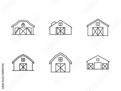Set of Different Farm Barn Icon Illustrations in Simple Black Line Style Collection of Agricultural Building Illustrations for Various Designs and Applications