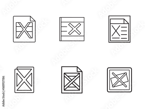 Set of Delete File Icons with Various Designs representing deletion or removal of digital files and documents for modern interfaces