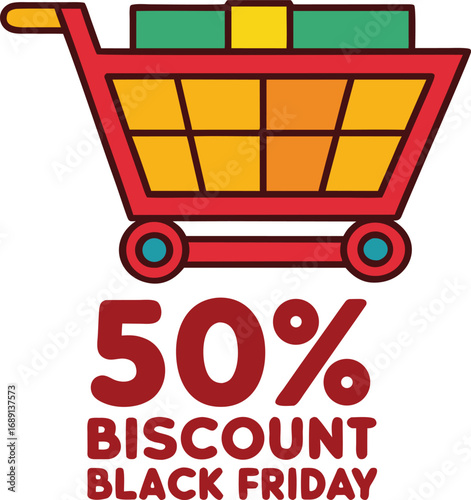 Discount and Offer concept black Friday shopping cart vector on transparent background