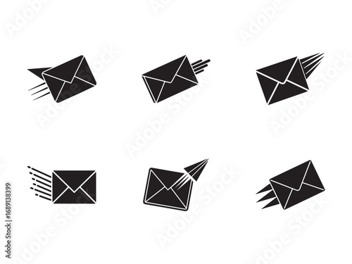 Set of Email Icons Showing Speed and Delivery for Modern Communication Solutions and Newsletter Subscriptions Black and White Theme