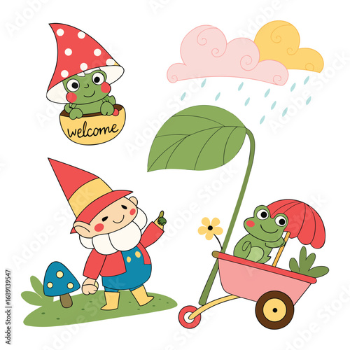 A cartoon vector illustration of a baby carriage set with a cute newborn baby boy and his mother