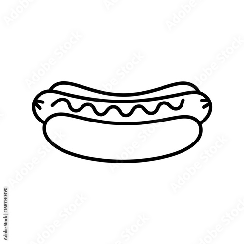 Line Art Illustration of a Hot Dog with Mustard on White Background Food Concept