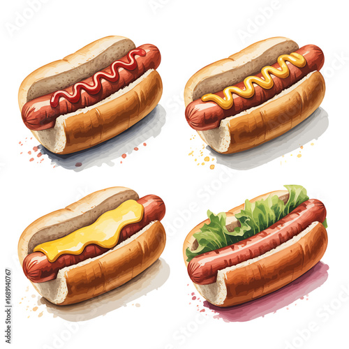 Delicious Hot Dog Variations Ketchup Mustard Cheese and Lettuce Toppings on Fresh Buns a Culinary Delights Presentation
