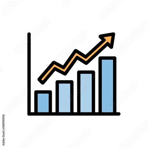 Business growth chart with rising arrow depicting economic success and market expansion showcasing financial progress and investment returns illustration