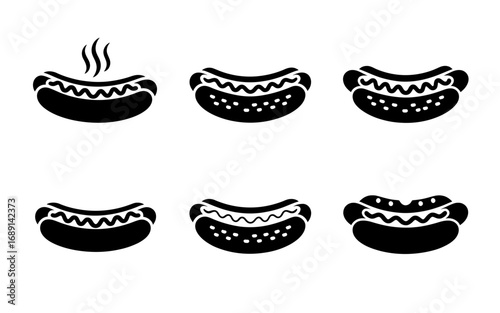 Minimalist Hot Dog Vector Icons Set Delicious American Fast Food Illustration for Restaurants and Food Trucks