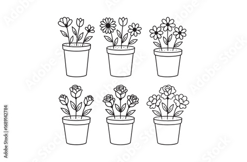 Flower tubs line art design 