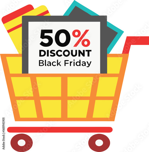Discount and Offer concept black Friday shopping cart vector on transparent background