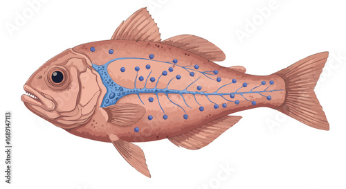Illustration of a Fish s Nervous System and Anatomy for Educational or Scientific Purposes