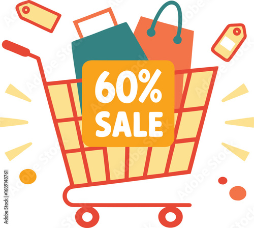 Discount and Offer concept black Friday shopping cart vector on transparent background