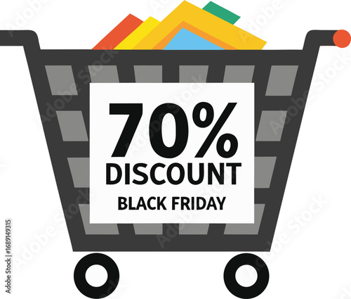 Discount and Offer concept black Friday shopping cart vector on transparent background