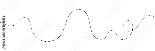 Hand drawn curve dotted line. Curly dotted line. Long dashed hand drawn squiggle. Dotted spiral curve line. Vector illustrator in eps 10.