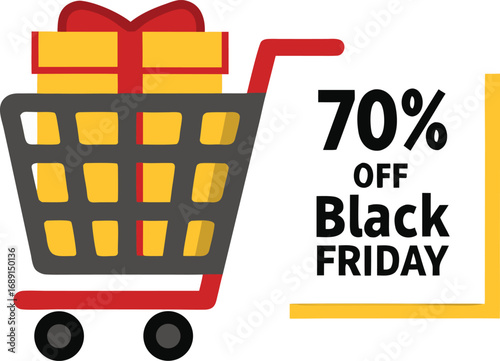 Discount and Offer concept black Friday shopping cart vector on transparent background