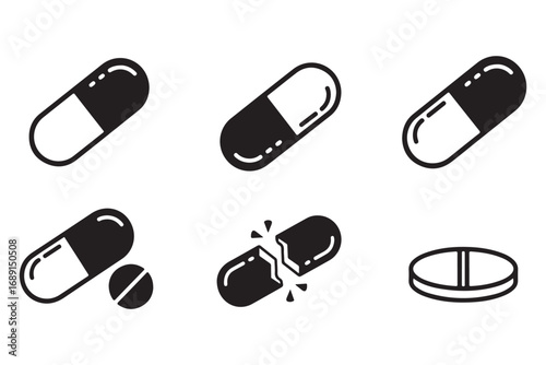 Assorted pills and capsules isolated on white background, representing medicine, healthcare, and pharmaceutical industry with a clean and minimalist design