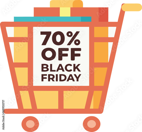 Discount and Offer concept black Friday shopping cart vector on transparent background