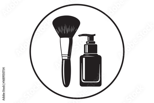 Elegant makeup brush and lotion bottle isolated on white background, ideal for beauty blogs, cosmetic brands, and skincare product promotions online