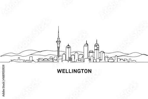 Wellington city skyline silhouette isolated on white background, capturing the essence of new zealands capital with its iconic buildings and landscape