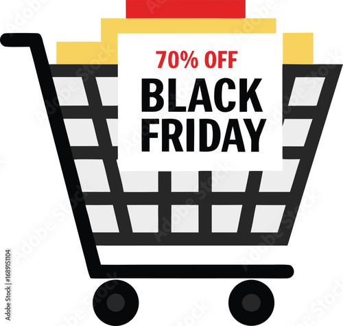 Discount and Offer concept black Friday shopping cart vector on transparent background