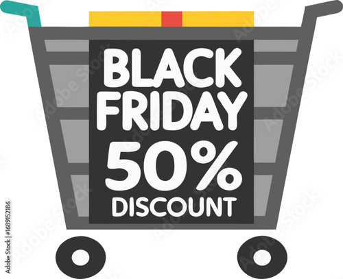 Black Friday Shopping Cart for discount and offer concept design. Vector illustration for advertisement design