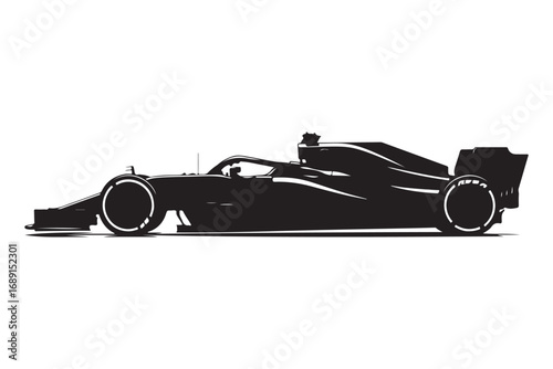 Sleek silhouette of a formula one race car isolated on white background, embodying speed, engineering, and the thrill of motorsport competition