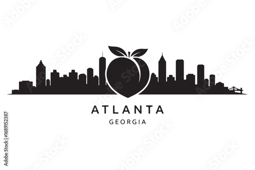 Atlanta georgia skyline with a peach silhouette isolated on white background showcases the citys iconic landmarks and symbol of the states fruit industry