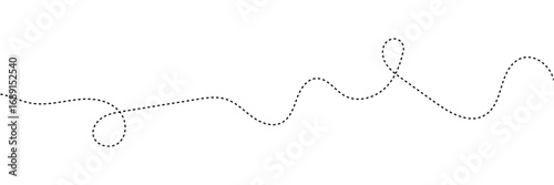 Hand drawn curve dotted line, Spiral dotted line hand drawn, Dotted lines path on white background. Travel dotted line trip dashed trace destination track plan and silhouette travelling symbol in eps.
