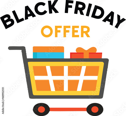Black Friday Shopping Cart for discount and offer concept design. Vector illustration for advertisement design