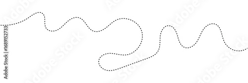 Hand drawn curve dotted line, Spiral dotted line hand drawn, Dotted lines path on white background. Travel dotted line trip dashed trace destination track plan and silhouette travelling symbol in eps.
