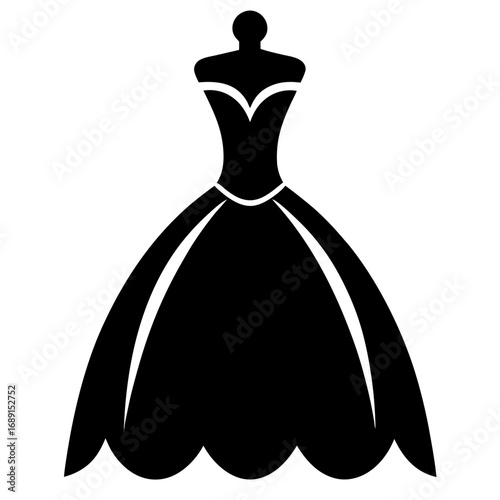 Elegant Ball Gown Black Silhouette Vector Illustration on White Background