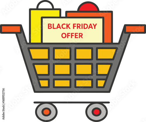 Black Friday Shopping Cart for discount and offer concept design. Vector illustration for advertisement design